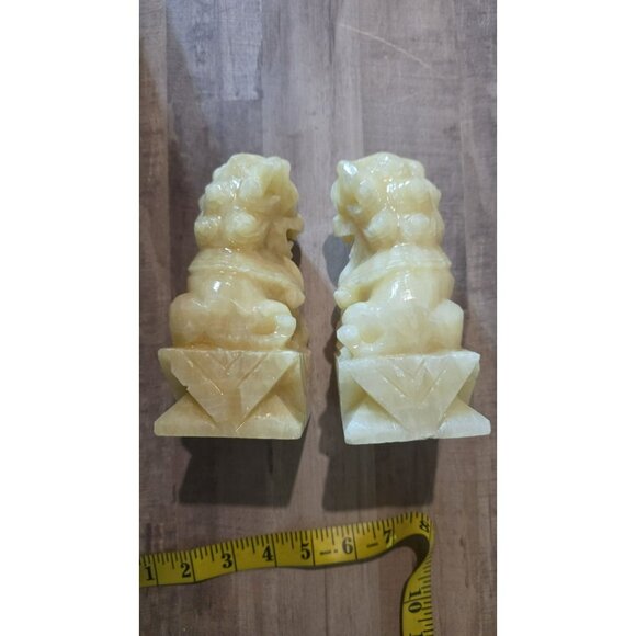 CHINESE PAIR HAND CARVED VINTAGE FOO DOG LION Pixiu Pi Yao Wealth Prosperity - Picture 8 of 10